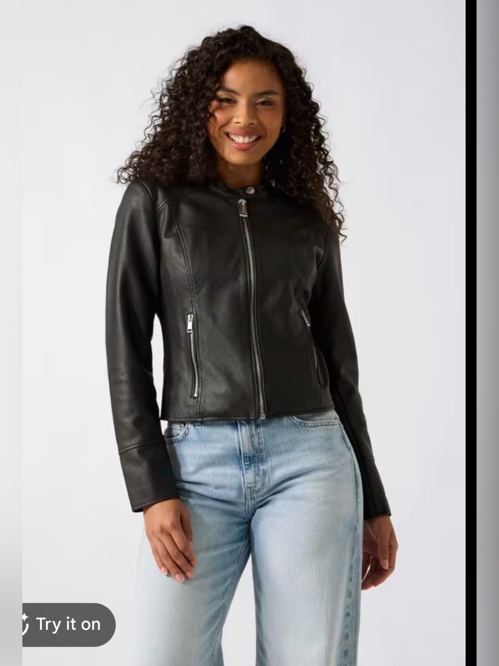 Koaj Women's Black Faux Leather jacket With Zip-Front Jacket
